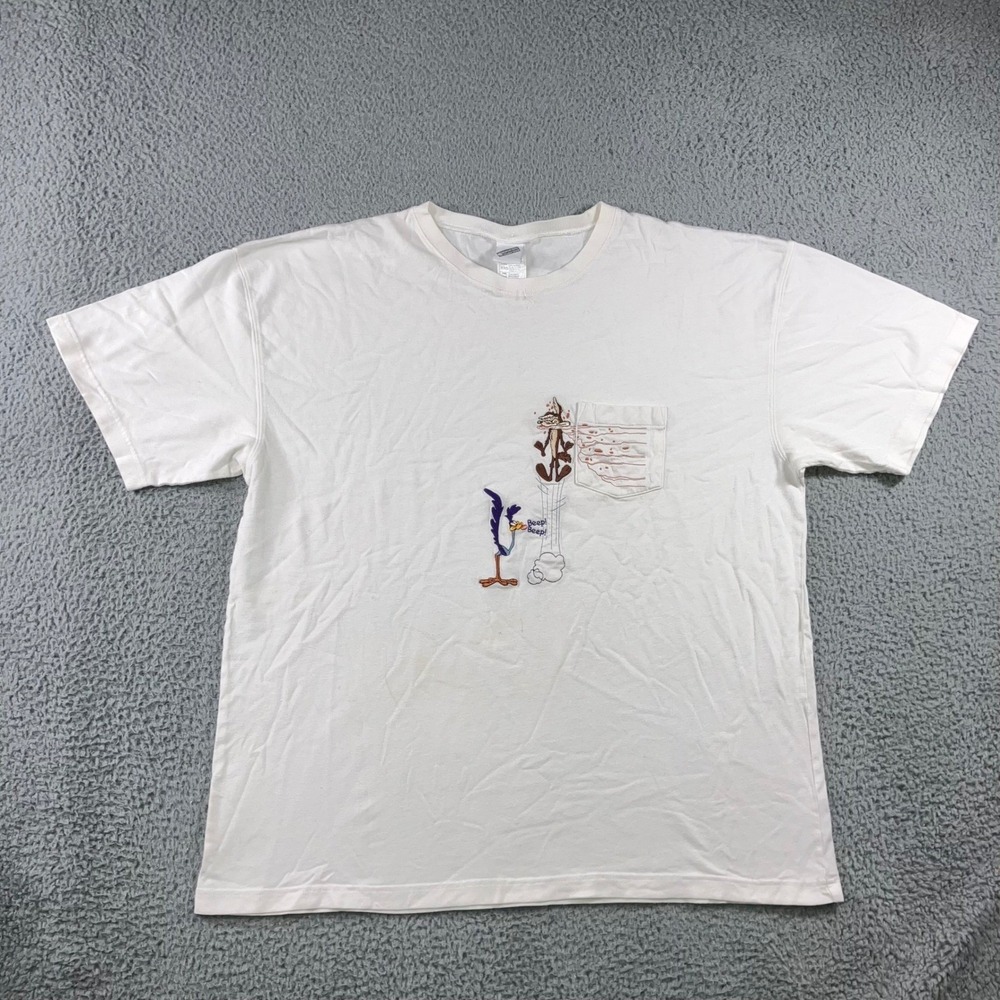 VTG Warner Bros Studio Looney‎ Tunes T-Shirt Men XXL Wile E Road Runner Pocket